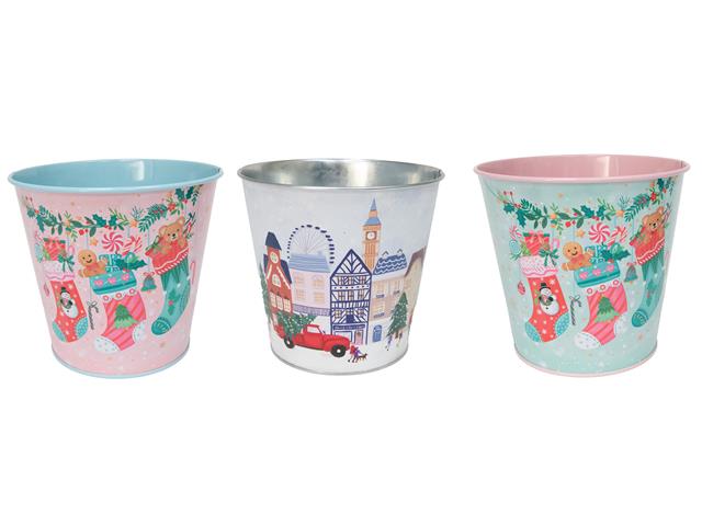 6" ROUND PLANTER (CHRISTMAS STOCKINGS / VILLAGE) (ASSTD)